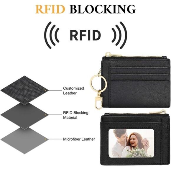 Slim Credit Card Holder Wallet for Women with ID Window Keychain Pocket - Picture 5 of 7
